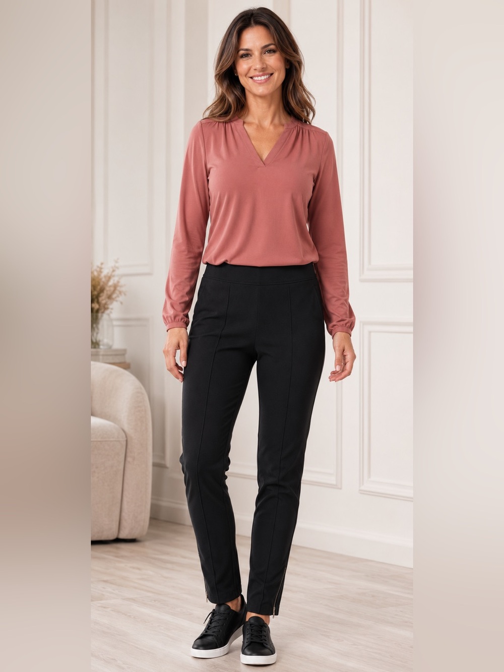 Lauren Ralph Lauren Black Stretch Active Pants Ankle Zip Slim Fit Women’s Large
